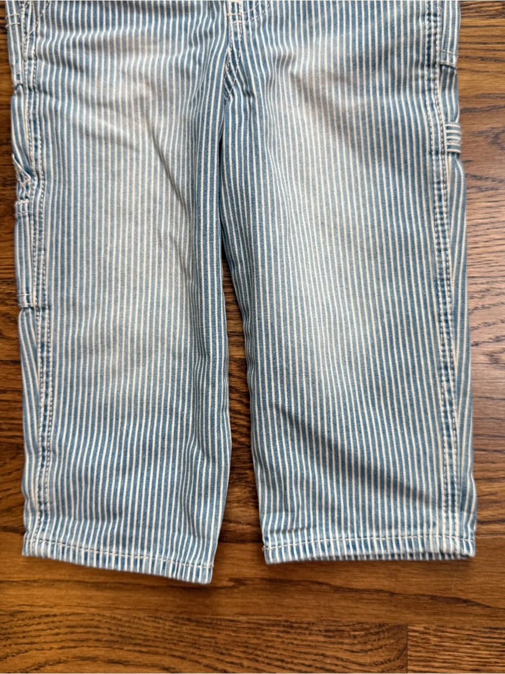 OshKosh B'gosh Kids Light Blue White Pinstripe Train Conductor Overalls Size 2T